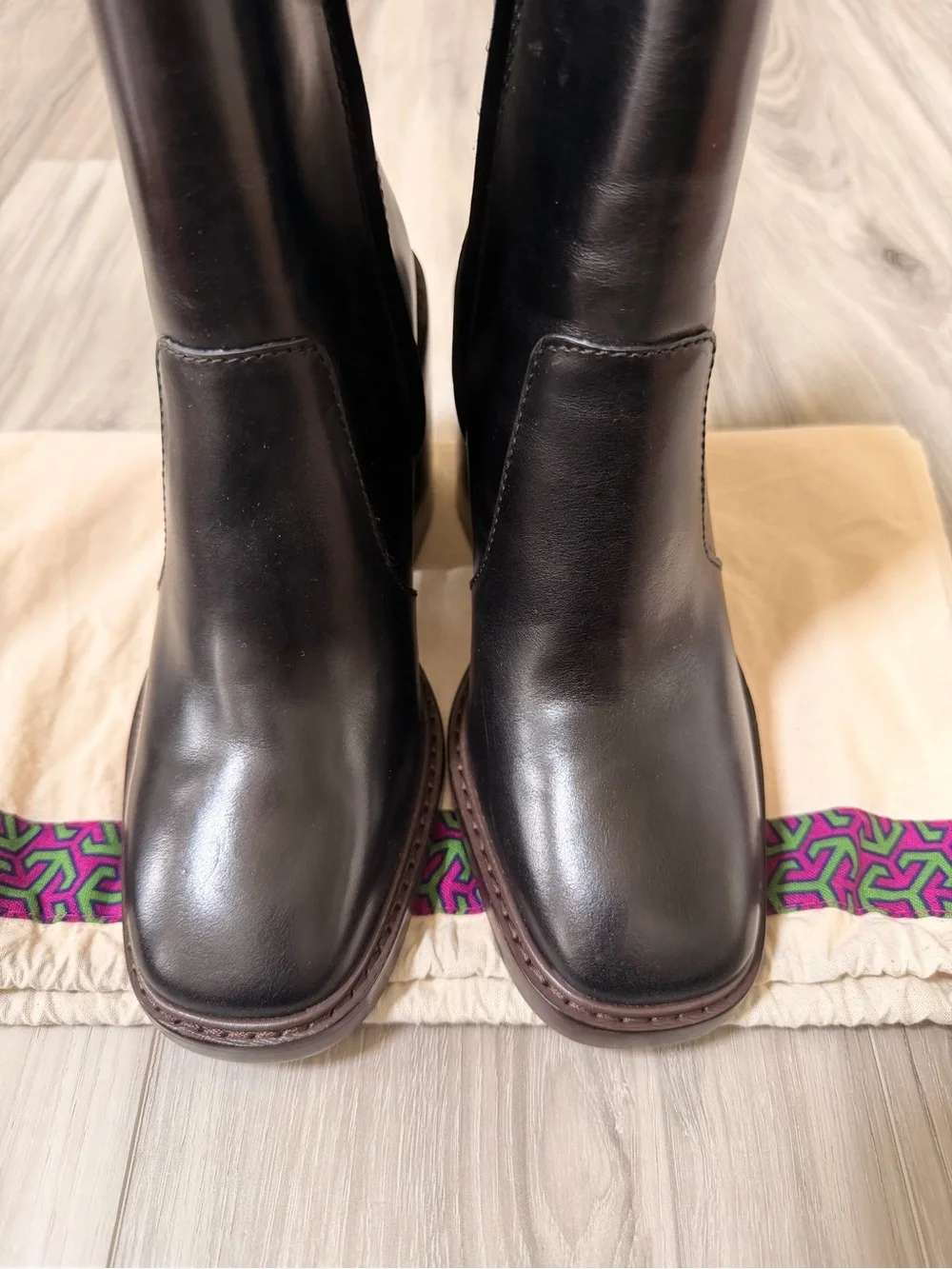 Tory Burch Sierra Black Leather Block Heel Ankle Boots Booties Size 6